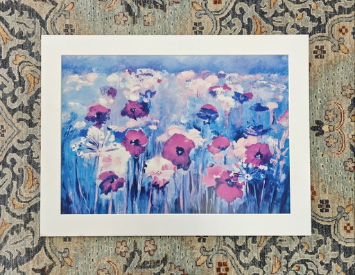 Ingelijst opdruk veldbloemen klaprozen 61x81cm
