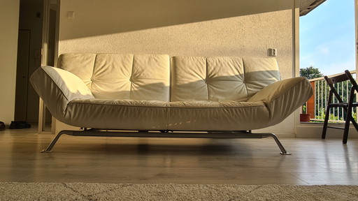 Ligne Roset Smala canapé convertible design, cuir blanc, réglable