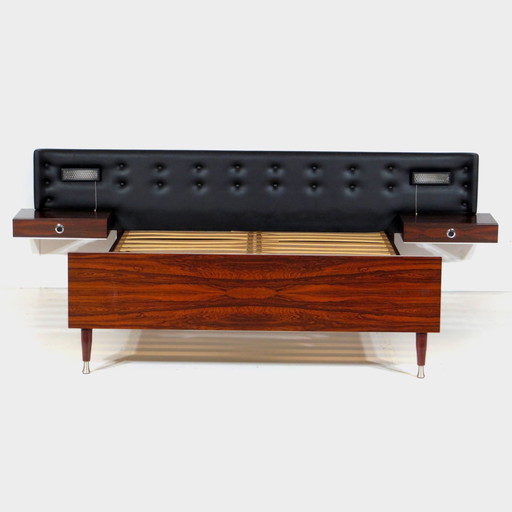 Lit double vintage avec tables de chevet flottantes, années 1960