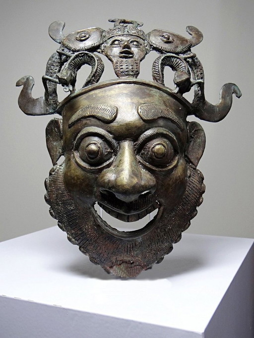 Masque Africain en Bronze vintage Bamoun, Cameroun