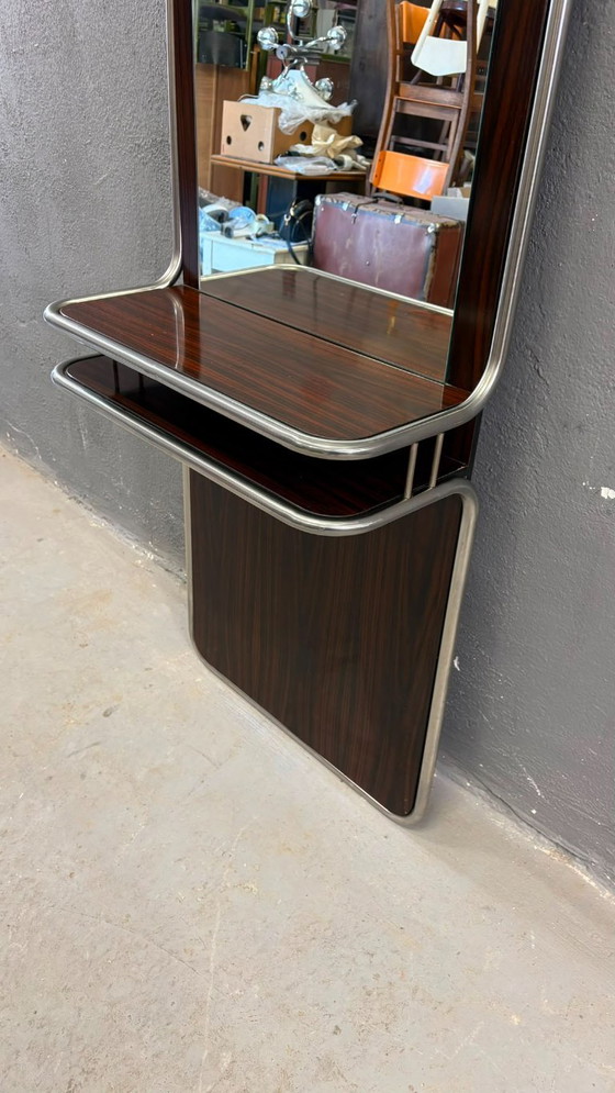 Image 1 of Mid-Century Modern Chrome & Rosewood Wall Console with Mirror, 1970s, Italian