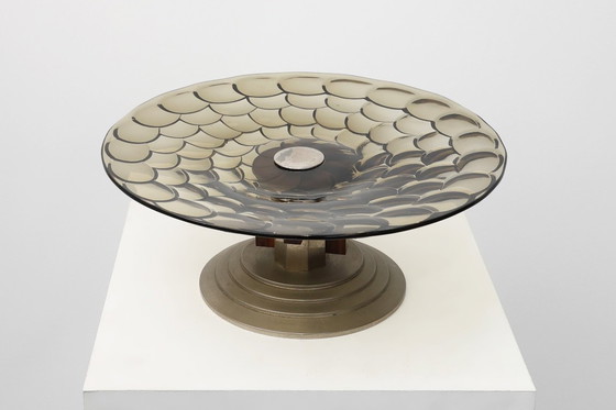 Image 1 of Fruttiera Art Déco in vetro, legno e metallo, Francia, anni '40