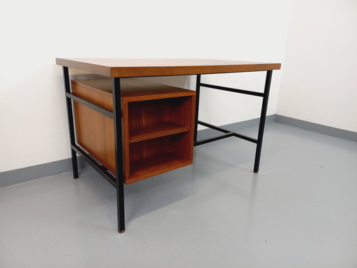 Vintage Modernist Double-Sided Desk in Mahogany and Black Metal from the 60s