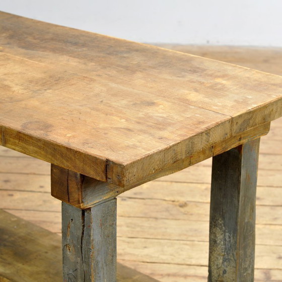 Image 1 of Industriële eikenhouten werktafel, circa 1950