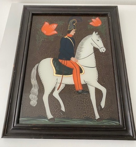 Image 1 of Reverse painting 2 beautiful paintings (19th century) riders on horseback