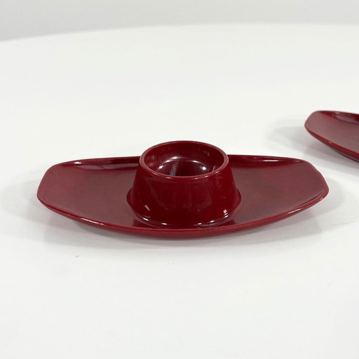 Set of 6 Burgundy Space Age Egg Cups from Luran Germany, 1970s