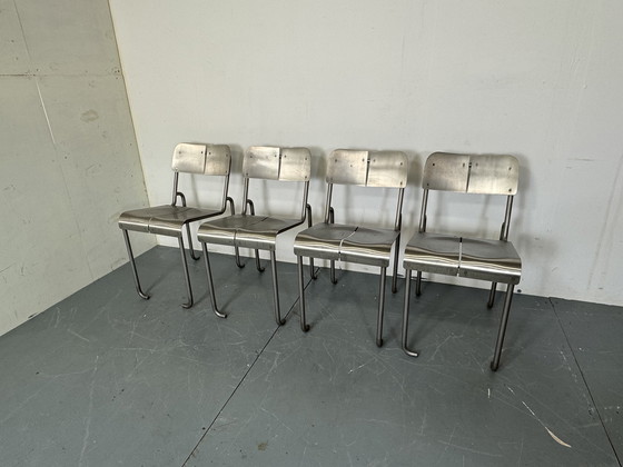 Image 1 of  Sillas de comedor arquitectónicas postmodernas de acero inoxidable, años 80, juego de 4