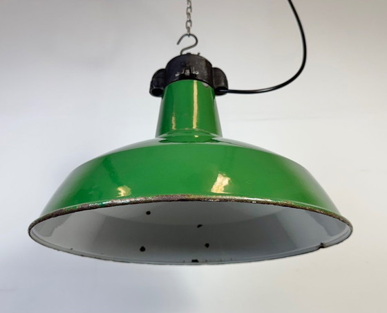 Image 1 of Industrial Green Enamel Factory Pendant Lamp, 1960s
