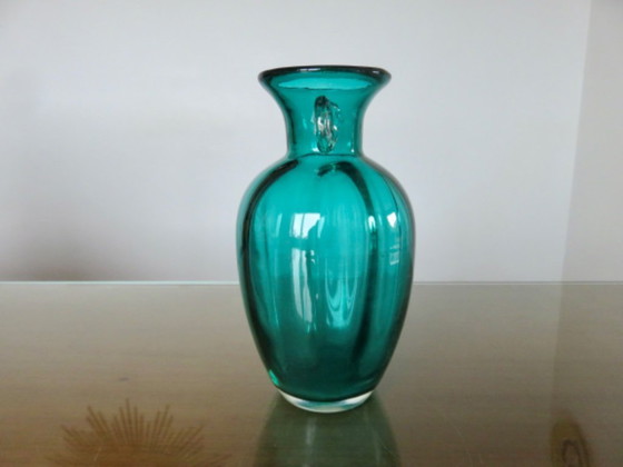 Image 1 of Murano-Glasvase mit Henkeln, türkisfarben, 1970