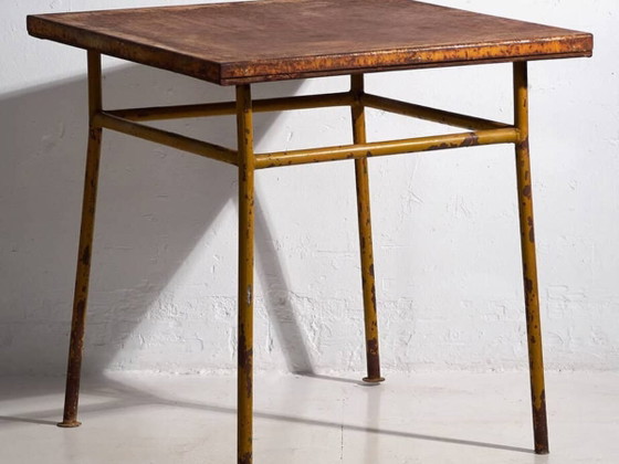 Ochre colored antique outdoor table (c.1920) #3 – Garden tables, Iron (photo 2 of 9)