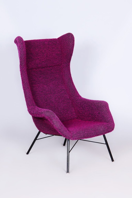 Fauteuil à oreilles original du milieu du siècle, Miroslav Navratil, fibre plastique, tchèque, années 1950 – Metal, Textile