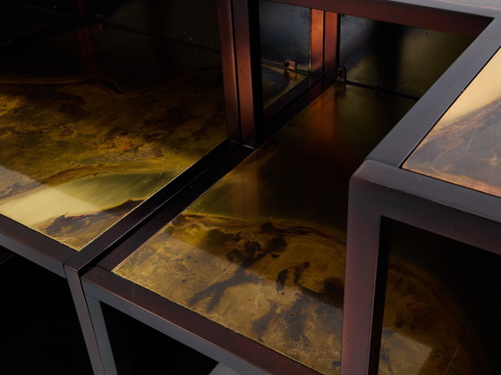 Image 1 of Isabelle and Richard Faure Oxidized Brass Bar Cabinet Counters 1970s