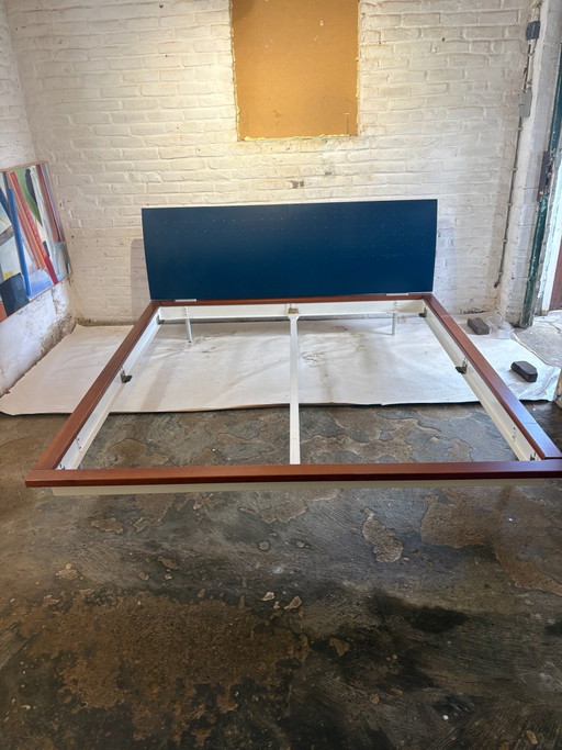 Design bed with wood/leather headboard and frame