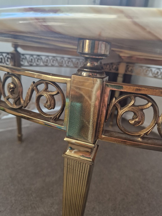 Image 1 of Elegante tavolino da caffè vintage anni '60 con piano in pietra naturale (effetto onice/marmo)