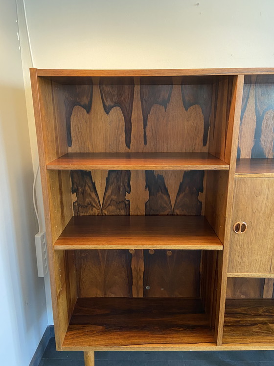 Image 1 of Vintage Rosewood Bookcase With Sliding Doors and Bar