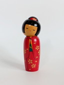 Bambola Kokeshi vintage, arte popolare giapponese in legno, statuetta floreale rossa, decorazione Wabi-Sabi
