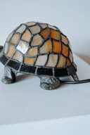 Tiffany turtle lamp - orange with blue opal glass