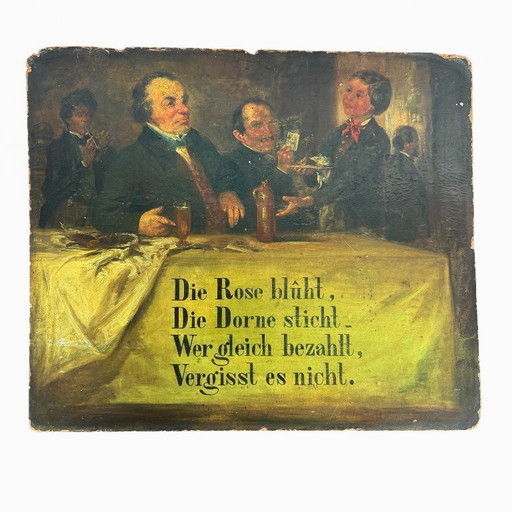 Antikes deutsch-französisches Café-Gemälde – Die Rose blüht