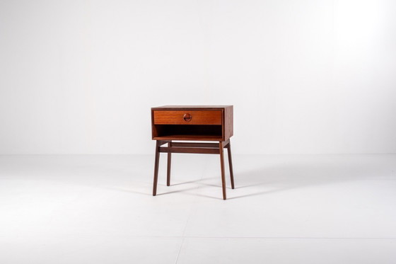 Image 1 of Table de chevet en teck de style Mid-Century avec tiroir et étagère ouverte, design danois, années 1960