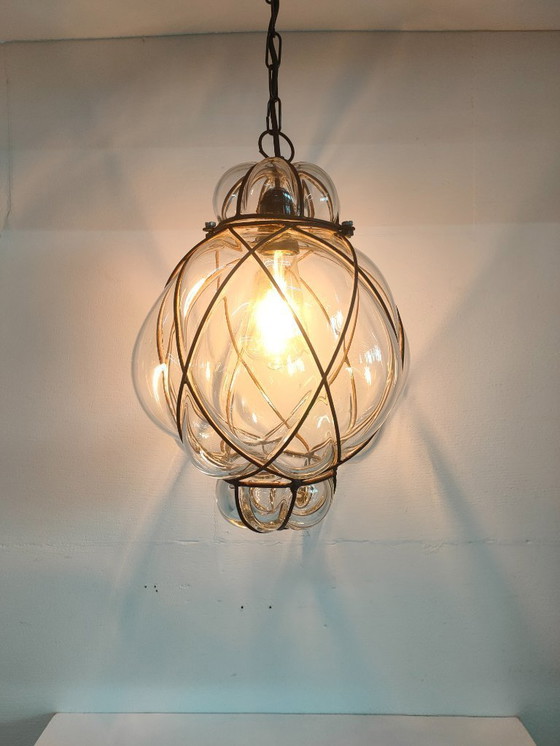 Image 1 of Venetian Pendant Lamp Spherical Glass with Metal Framework.