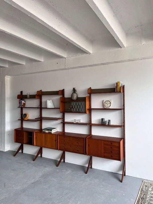 Scandinavische modulaire wandkast van John Texmon | Noorwegen jaren 1960 | Teakhout uit het midden van de 20e eeuw