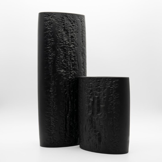 Image 1 of Rare Martin Freyer Rosenthal Bisque Porcelaine Noire Vase Duo Brutalist Op-Art
