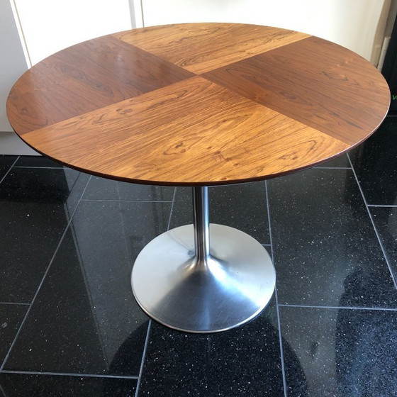 Image 1 of Rare opal side table tulip base walnut star veneer