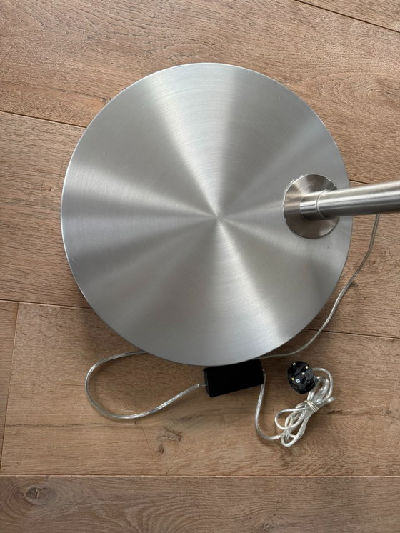 Image 1 of RVS Booglamp met  dubbele lampenkap taupe-wit