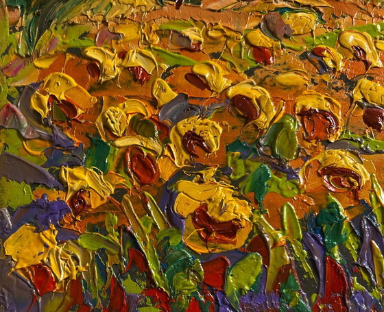 Image 1 of Original Oil Painting Summer Flowers Landscape Field of sunflowers