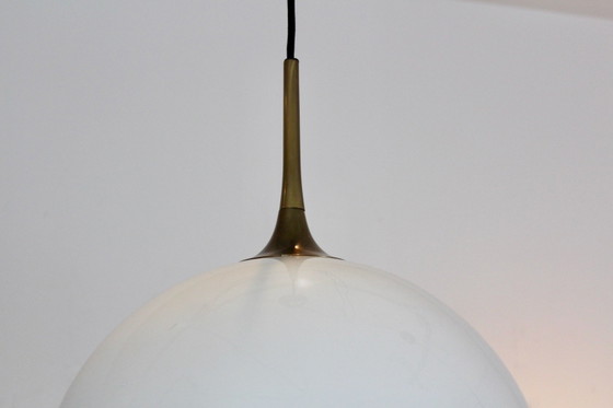 Pair of Brass and White-Opal Glass Pendant Lights by Florian Schulz, Pendant lamps (photo 7 of 11)