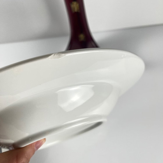 Image 1 of Set di 6 piatti fondi in terracotta blu, decorazione a fiori e uccelli, inizio XX secolo