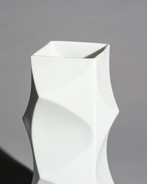 Image 1 of Heinrich Fuchs Lorenz Hutschenreuther “ARCHAIS” Bisque Porcelain Vase Duo Op-Art