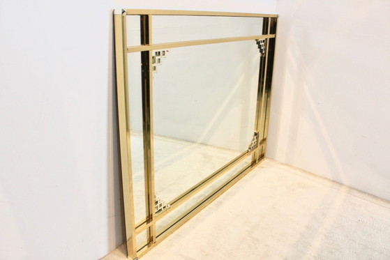 Grote Grafische Spiegel van Belgochrom, Chroom, Messing, Gold, Hollywood Regency (foto 7 van 12)
