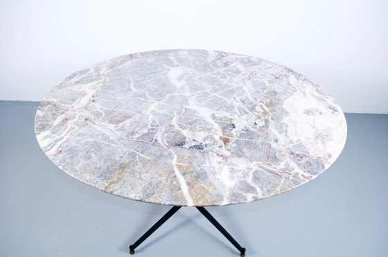 Italian-made Round Table, Marble and Steel, 60s, Dining tables, Metal, Grey, Mid Century Modern (photo 10 of 13)