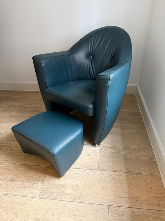 Image 1 of Leolux Carabita fauteuil met hocker Donkergroen Leer