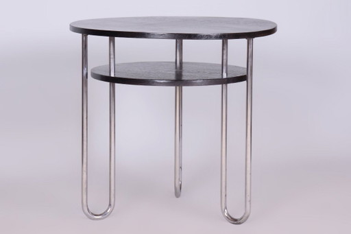 Table basse Bauhaus restaurée, par Marcel Breuer, chrome, chêne, Allemagne, années 1930 – salontafels, Wood