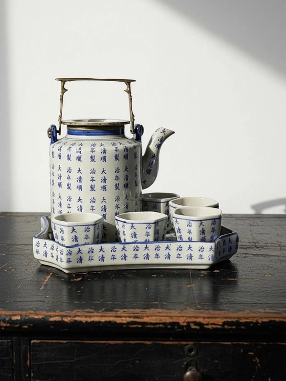 Chinese Qing style tea service porcelain calligraphy "Epitaph" vintage – Kitchen accessories, Bronze (photo 3 of 18)