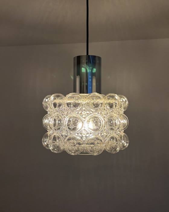 Image 1 of Années 1960, Helena Tynell pour Limburg, Lampe vintage du milieu du siècle, Verre à bulles, Suspension, Allemagne, Minimalisme, 