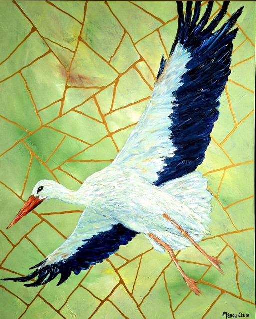 Manou Claire - Fly Bird Fly – schilderijen tekeningen, Wood, Canvas