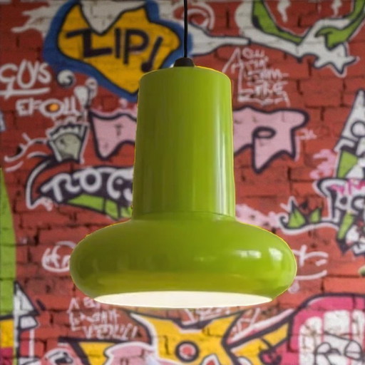 Vintage LITA 6062 hanglamp – Appelgroen – Ruimtevaarttijdperk Frankrijk jaren 70