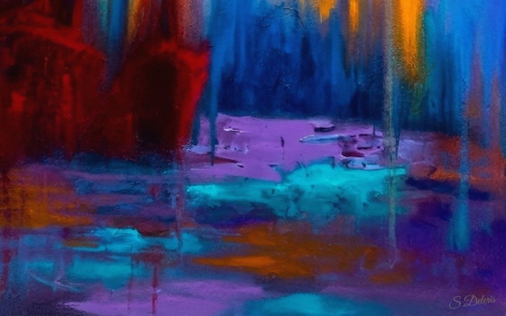 Abstract Painting "The Dance of Flames" / (60x60 Cm) – Paintings & Drawings, Canvas (photo 5 of 6)