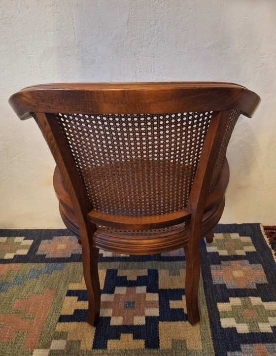 Image 1 of Sillón de media luna de ratán y madera noble, estilo Luis XV, principios del siglo XX