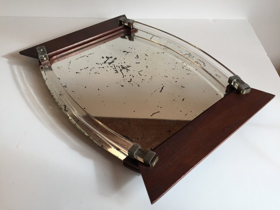 Image 1 of Specchio Art Déco e vassoio in legno Francia