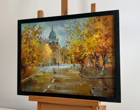 Image 1 of Original Oil Painting Autumn City Landscape Autumn in the heart of the city