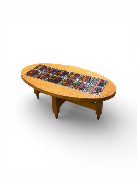 Image 1 of Oval coffee table in oak and ceramic by Guillerme & Chambron for Your Home