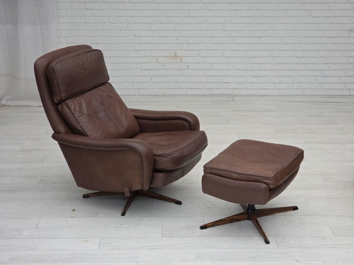 1970s, Danish adjustable swivel armchair with footstool by Madsen & Schubell.