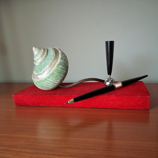 Nautisches Schreibtischset mit Muschellampe und Stift aus den 1940er Jahren – tafellampen, Wood, Velvet