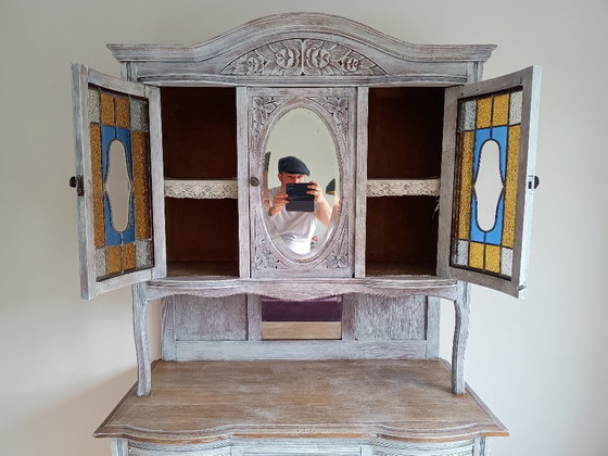 Image 1 of Antique sideboard with leaded glass and mirror