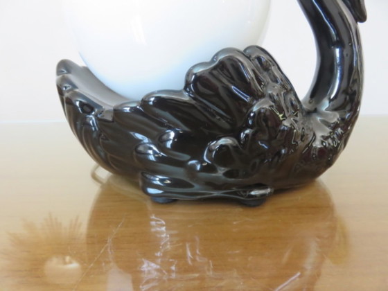 Image 1 of Black swan lamp in ceramic and opaline, black swan lamp, 1970