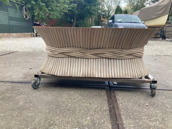 Image 1 of Table basse ovale Sheaf Of Wheat par McGuire, années 1970